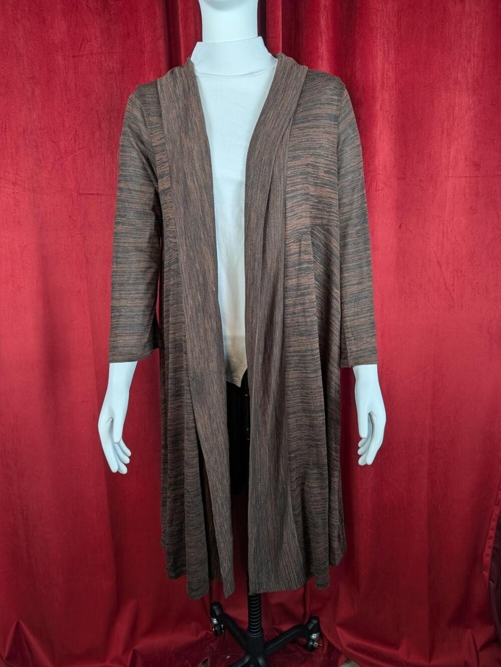 Closet Full Brown & Black Heather Open Front Long Duster Cardigan